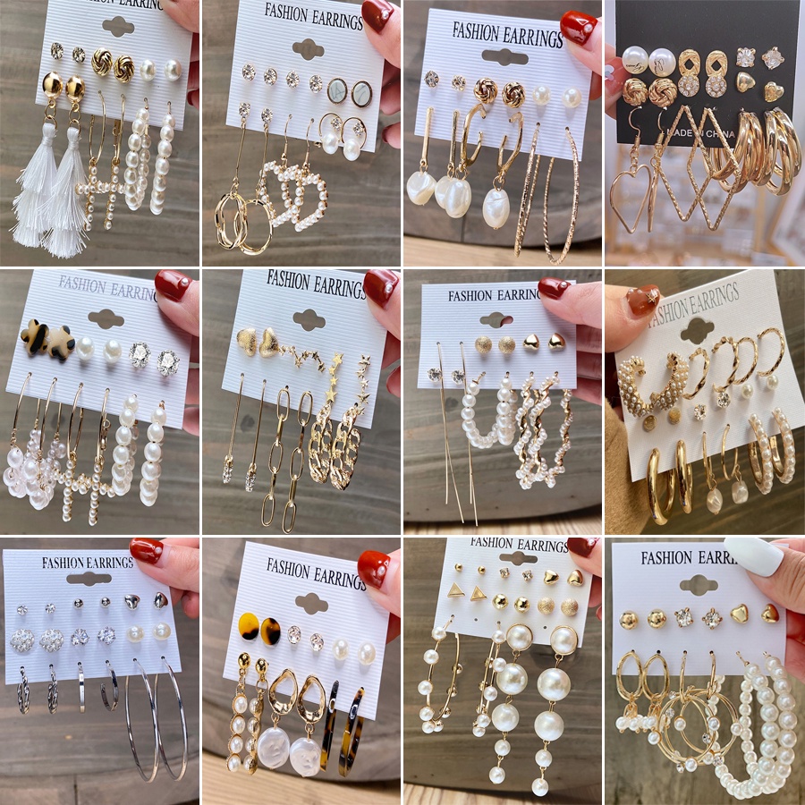 Set 6/ 9 khuyên tai BELLA-BEE tua rua pha lê ngọc trai nhân tạo bướm nhiều mẫu phong cách retro thời trang cho nữ