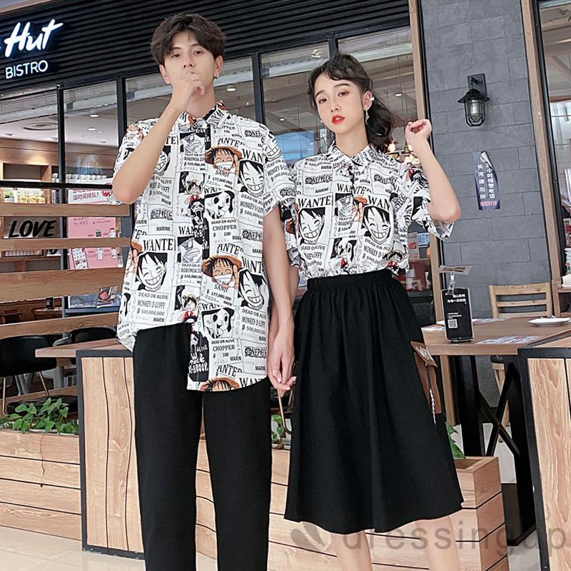 Áo Sơ Mi Ngắn Tay Dáng Rộng In Họa Tiết Hoạt Hình Cá Tính