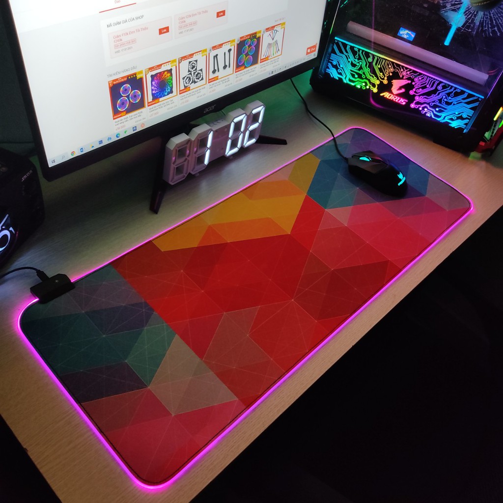 Mouse Pad, bàn di chuột, lót di chuột tích hợp Led RGB sáng viền,phiên bản Overlay 2 kích thước 80cm x 30cm dày 4mm