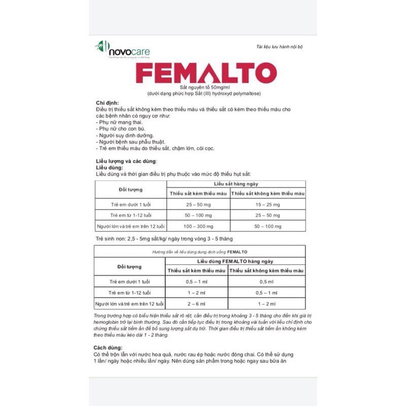 ✅ FEMALTO – SẮT HỮU CƠ dạng siro KHÔNG TANH, KHÔNG TÁO BÓN, hộp lọ 30ml