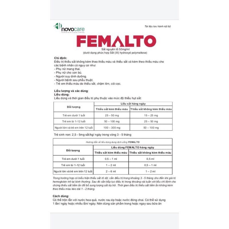 ✅ FEMALTO – SẮT HỮU CƠ dạng siro KHÔNG TANH, KHÔNG TÁO BÓN, nhập khẩu Ý (Italy), Hộp 15 ml và hộp 30ml