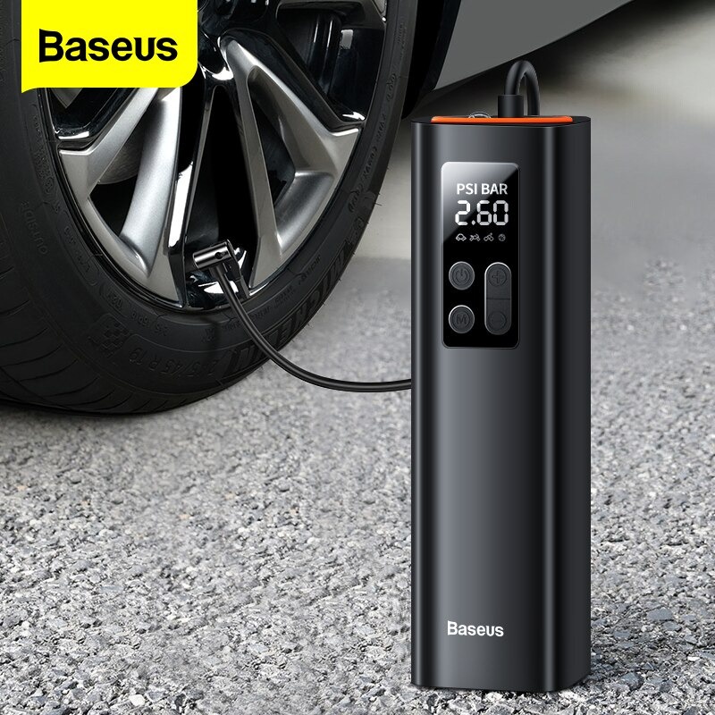 Bơm lốp ô tô mini 12v baseus 150 psi led Mini Air Compressor cho xe hơi xe máy xe đạp hiển thị thông số kĩ thuật