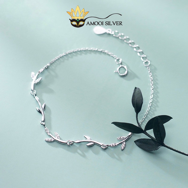 Lắc tay bạc S925 lá nạm đá - Amooi Silver AT88