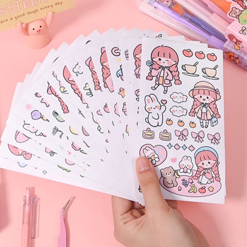 Hộp 16 Tấm Sticker Hoạt Hình Dán Trang Trí Móng Tay Kèm Dao/Nhíp/Thước/Xẻng Bằng Nhựa