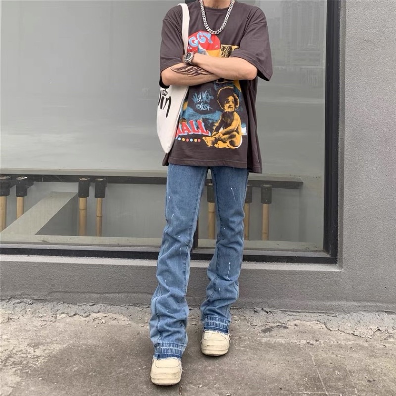 [Hàng Cao Cấp] Quần Jeans Ống Loe Xả Lai Vẩy Sơn Phong cách Vinatge Xanh - Đen | BigBuy360 - bigbuy360.vn