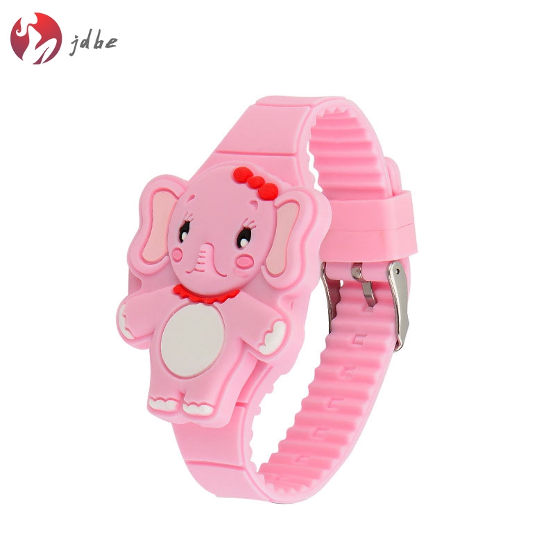 ✿JDBE✿ Girls Kids LED Electronic Watch Silicone Band Cartoon Elephant Flip Case Wrist Watch Lovely Gift