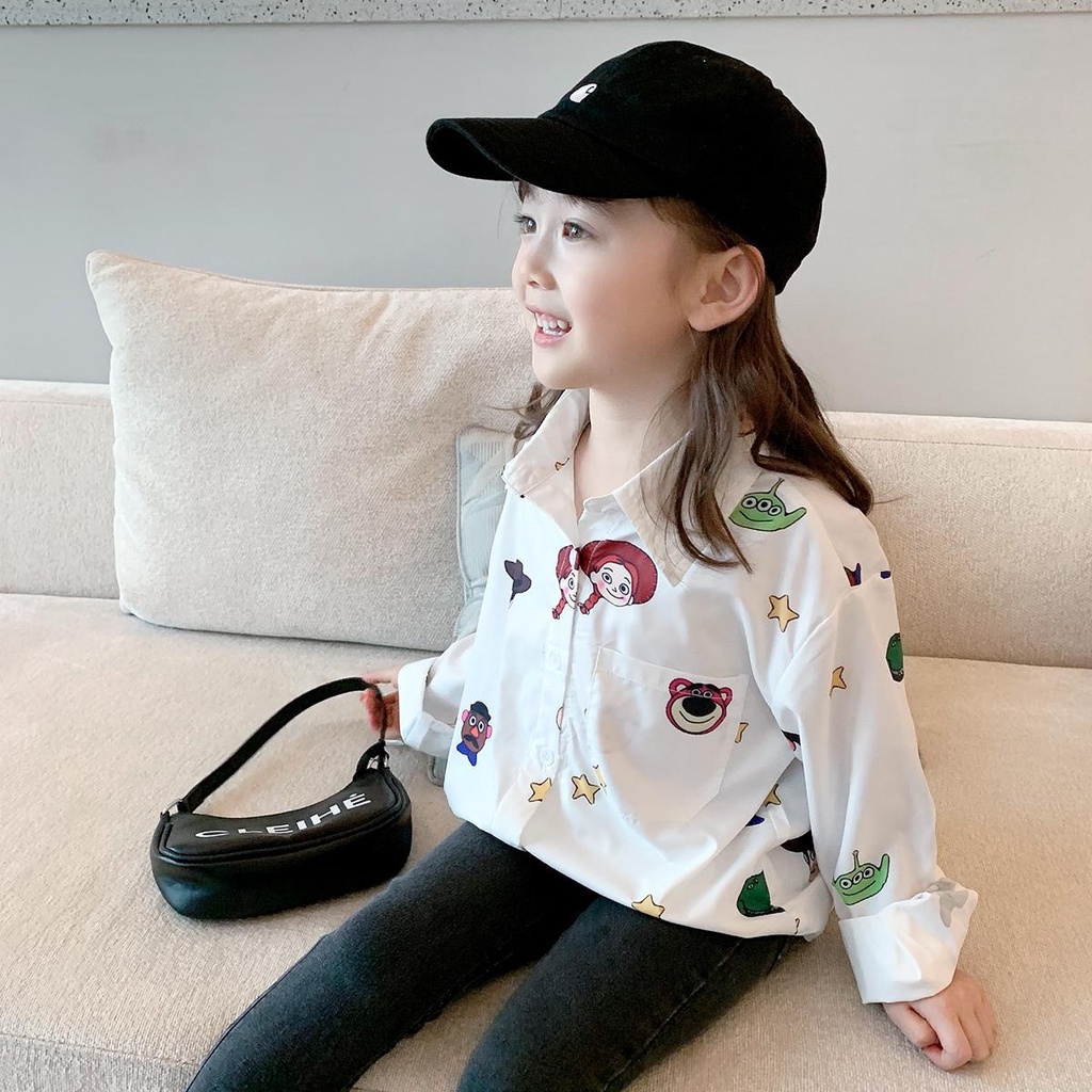 Áo sơ mi tay dài in họa tiết thời trang mùa thu cho bé gái