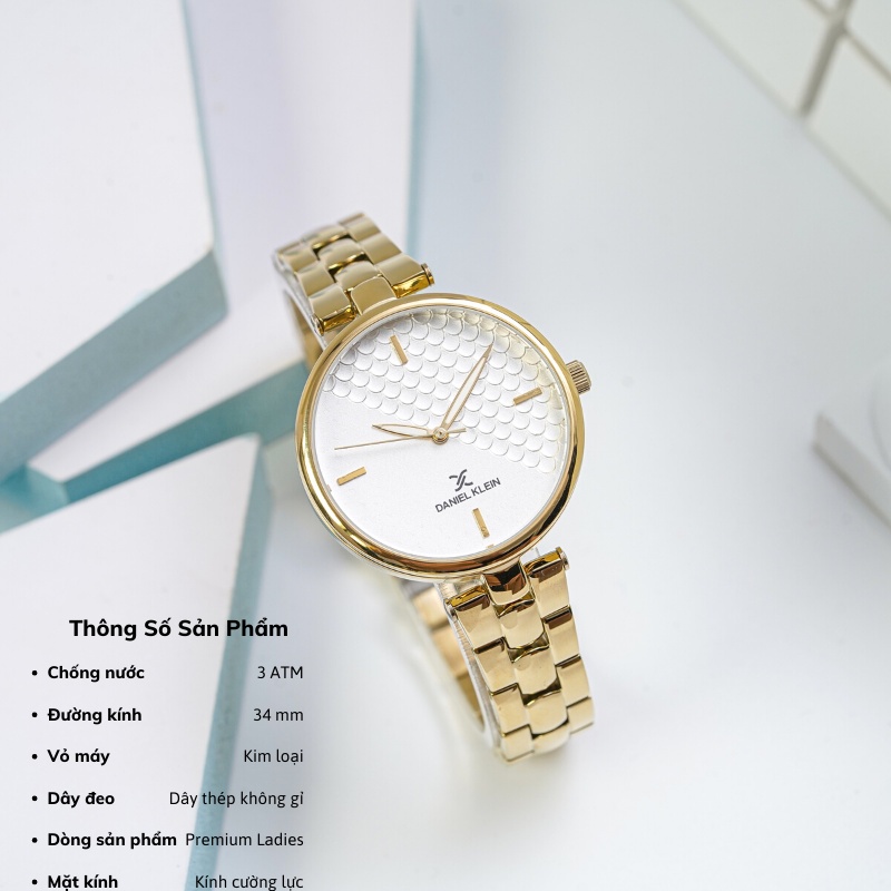 Đồng hồ nữ Daniel Klein Watch DK.1.12556 mặt nhỏ kính cứng chống xước, chống nước, dây thép đeo tay cao cấp chính hãng