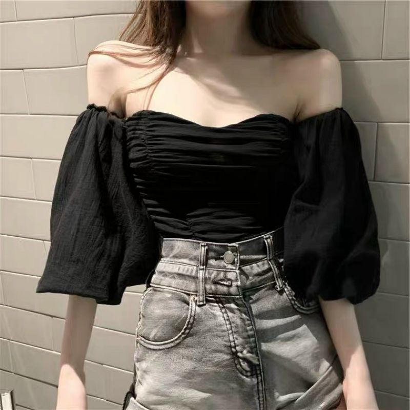 Áo Croptop Trễ Vai Nhún Tay Phồng Có Bo Thun Sau Tuyết's House