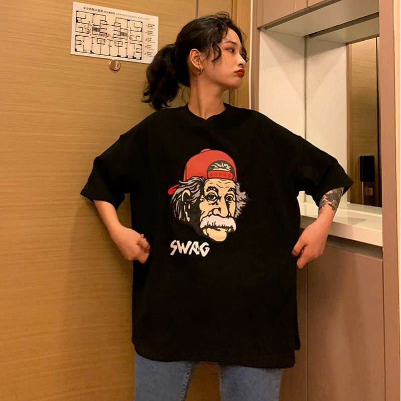 Áo Thun Tay Lỡ 100% Cotton Form Rộng Unisex Ulzzang Nhà Bác Học