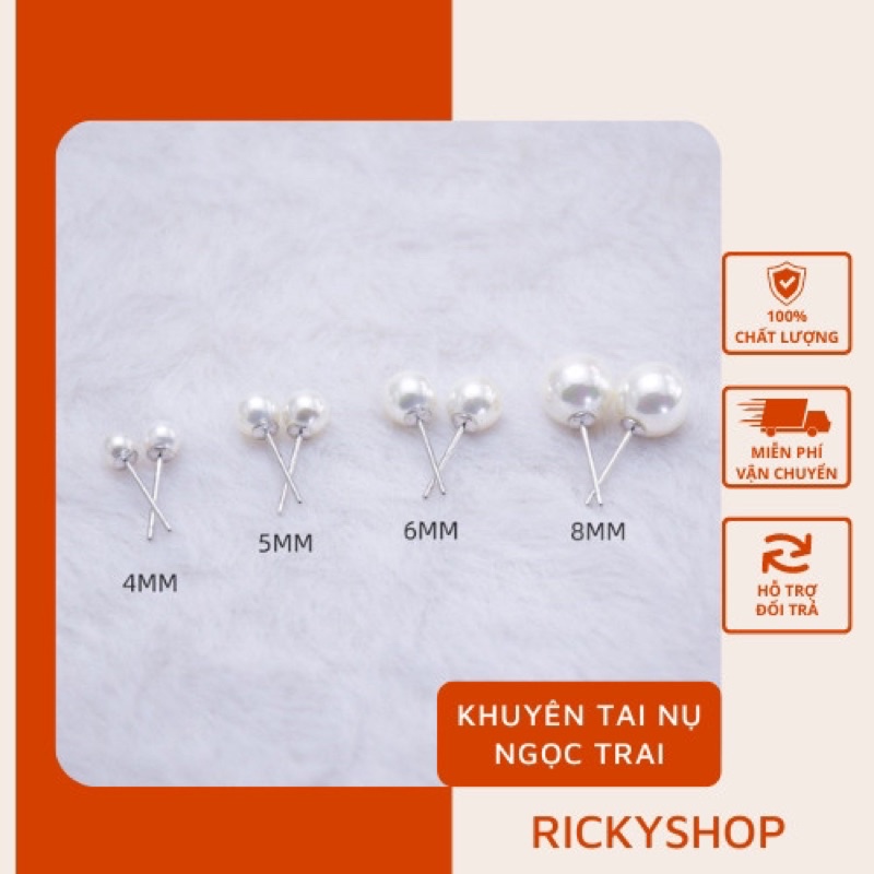 Khuyên tai nụ hạt trai cỡ nhỏ nhất 4mm