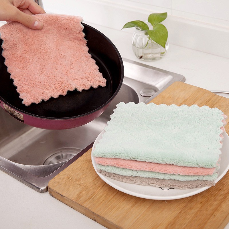 Khăn lau đa năng nhà bếp thấm nước chống dính dầu mỡ hai mặt loại to 15x26cm