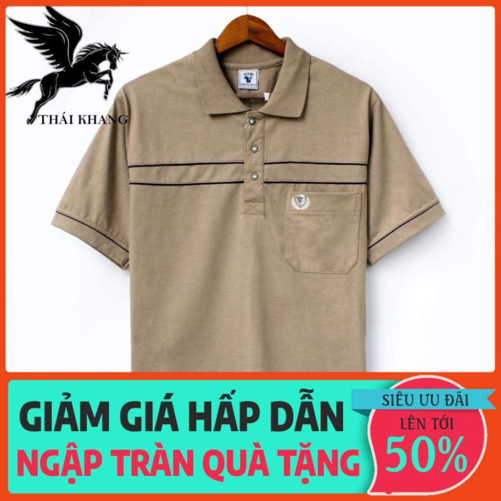 Áo thun nam có cổ trung niên vải cotton xịn loại áo thun nam form rộng rãi cho người lớn tuổi có túi Vitin ATVOG01 * đẹp