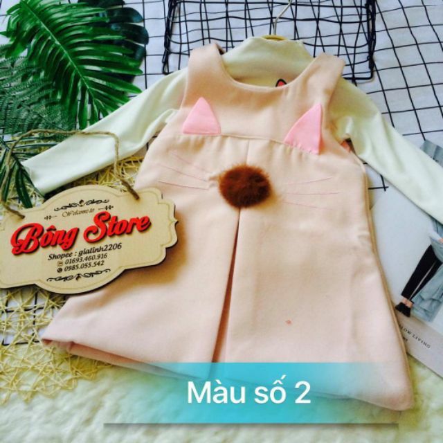 váy dạ mèo cho bé gái( tặng áo cotton len)