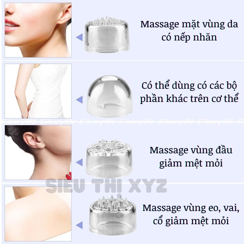 Bút Rung Massage Mini Tay Cầm Không Dây Tích Hợp 4 Đầu Mát Xa Loại Bỏ Nếp Nhăn, Mát Xa Vai Gáy Nhỏ Gọn, Tiện Lợi - Y104