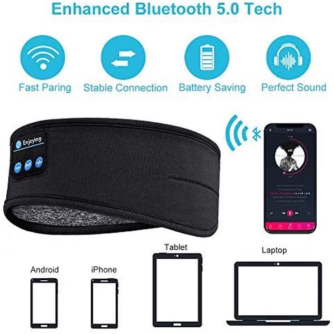 Băng Đô Thể Thao Tích Hợp Tai Nghe Bluetooth Siêu Mỏng Mềm Co Giãn Thoải Mái ​Mặt Nạ Mắt Nghe Nhạc Không Dây