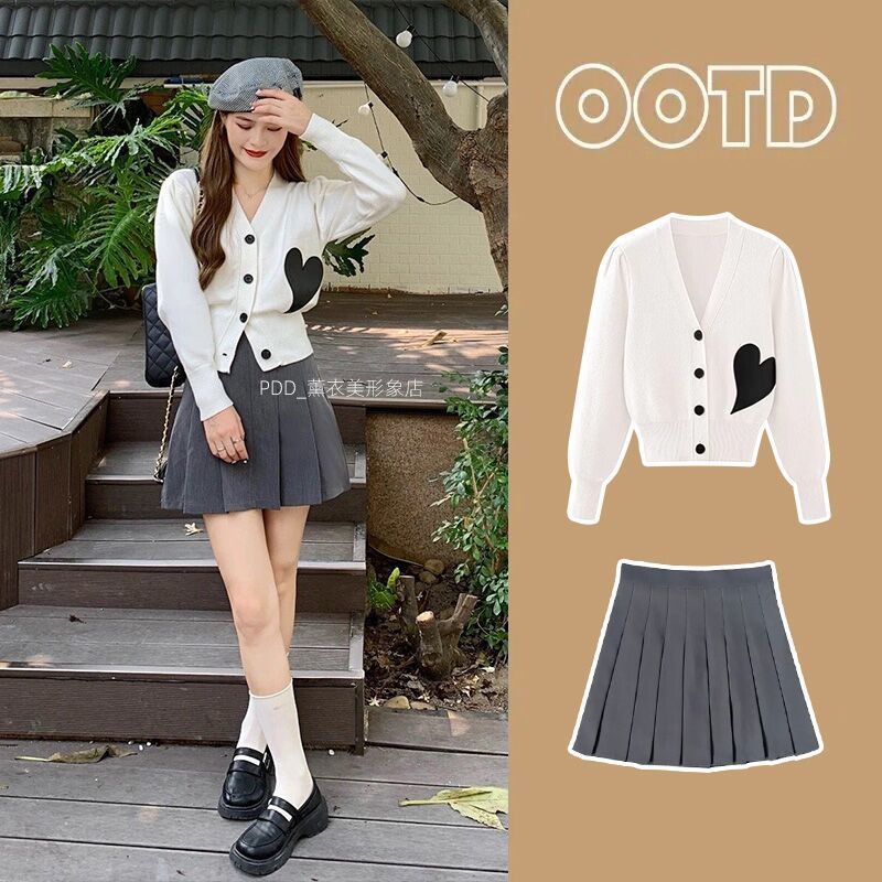Bộ Áo Khoác Cardigan Dệt Kim Tay Dài + Chân Váy Thời Trang Hàn Quốc 2022