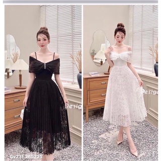 Gv231- đầm xoè rớt vai phối lưới, Freesize