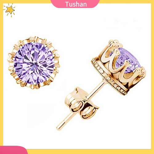 Khuyên tai mạ bạc hình vương miện đính kim cương giả sang trọng