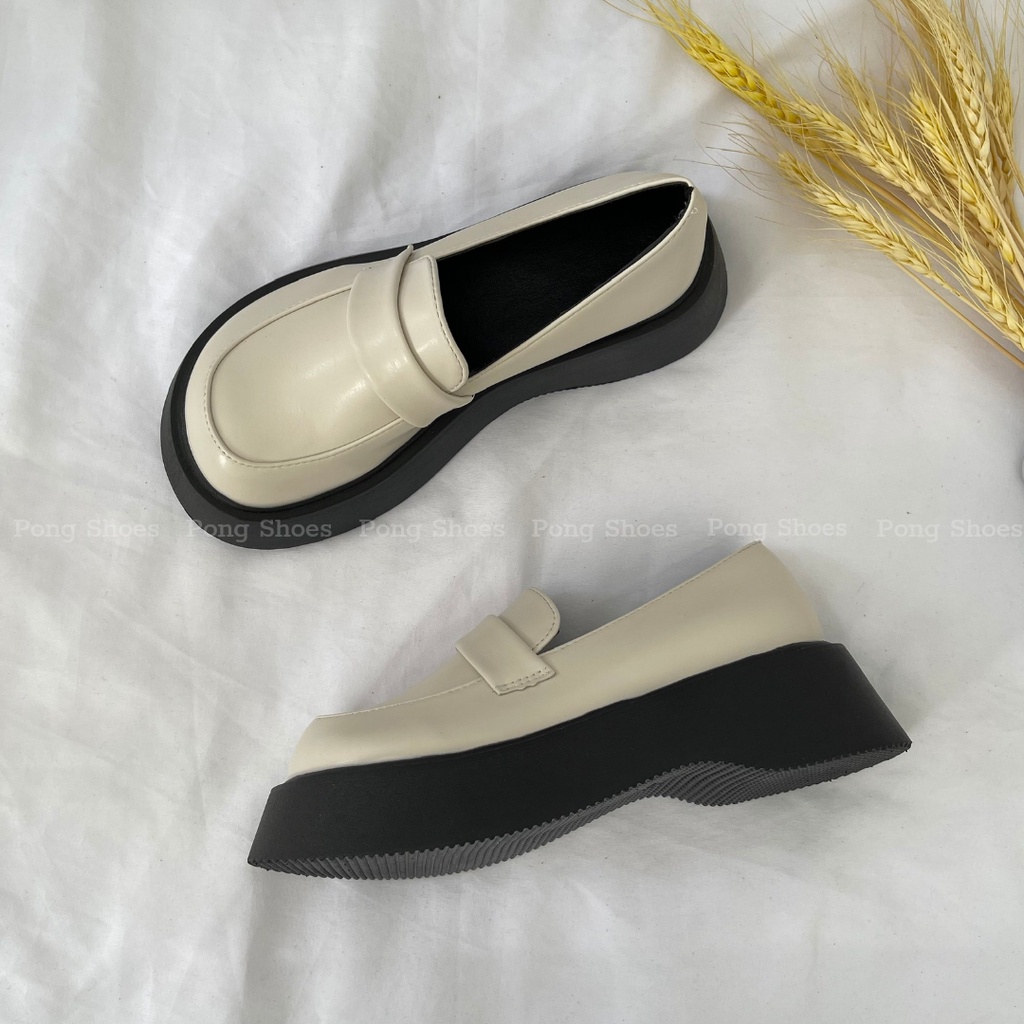 Giày Loafer PongShoes phong cách Ulzzangs màu đen be FULL HỘP 1359