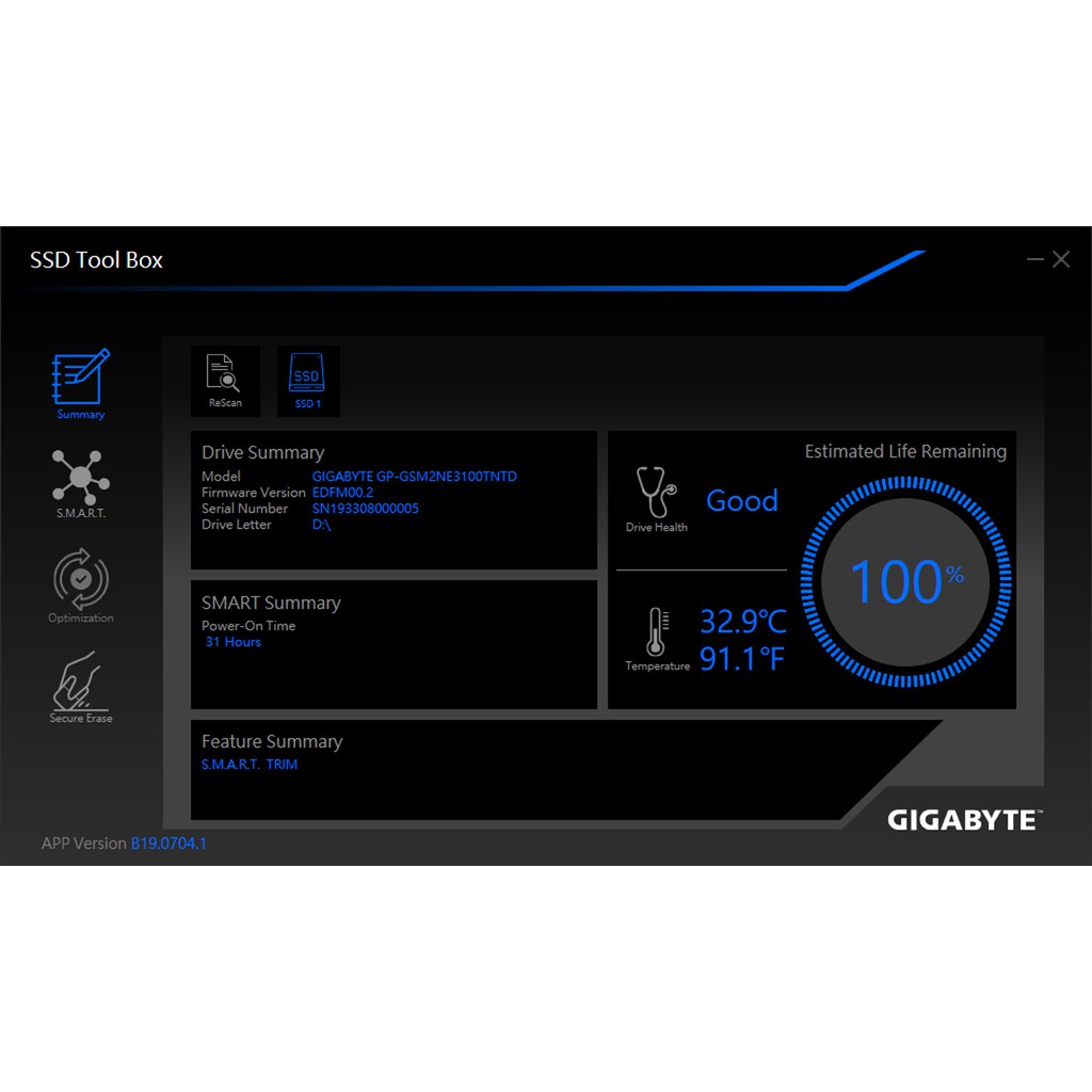 Ổ cứng SSD Gigabyte 128GB M.2 2280 PCIe NVMe Gen 3x4 (Đoc 1550MB/s, Ghi 550MB/s) chính hãng