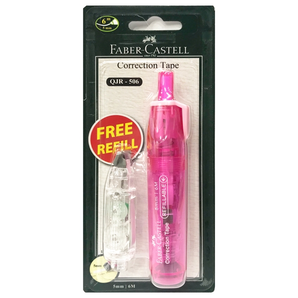 Bút Xoá Kéo Bấm QJR 506-6M - Pink + 1 Refill - Faber-Castell