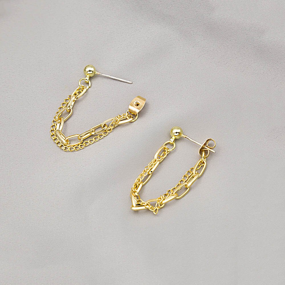 Khuyên tai kim loại mạ vàng/bạc dáng dài đơn giản cho nữ