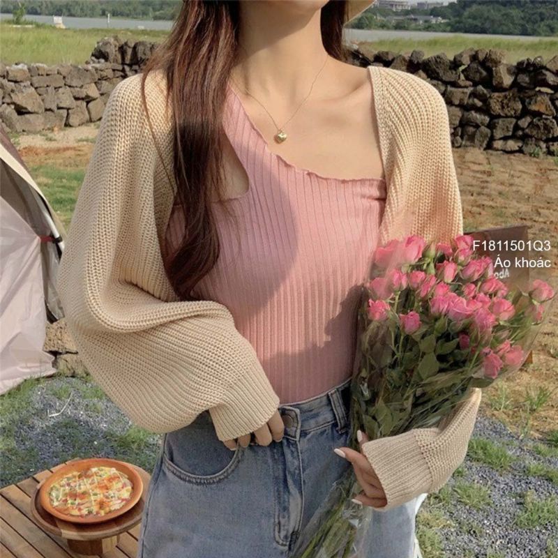 Áo khoác len cardigan croptop tay cánh dơi hàng Quảng Châu