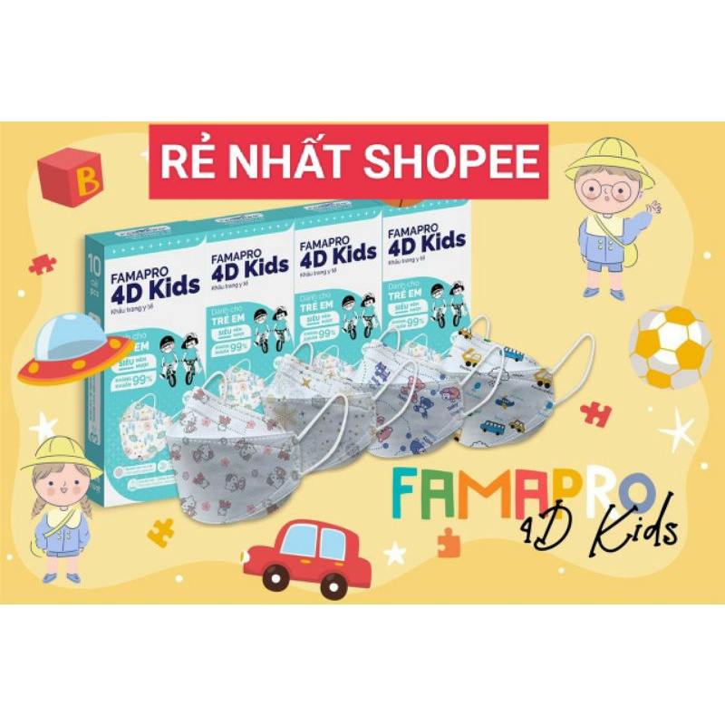 Khẩu trang 4D  cho bé trai, bé gái hộp 10cái