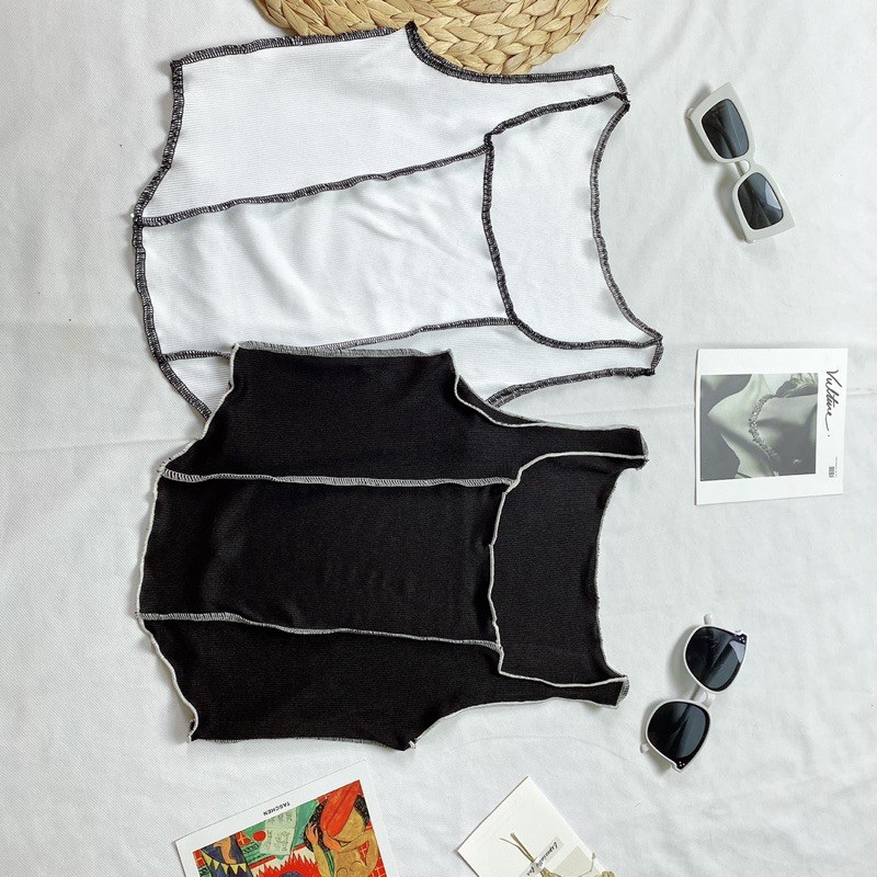 Áo croptop cổ vuông viền chỉ ngoài A5122 | BigBuy360 - bigbuy360.vn