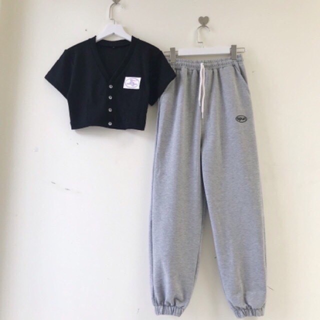 [ Mã FAMAYWA2 giảm 10K đơn 50K] set đồ áo croptop nút giả và quần jogger SPUN cá tính 0089 | WebRaoVat - webraovat.net.vn