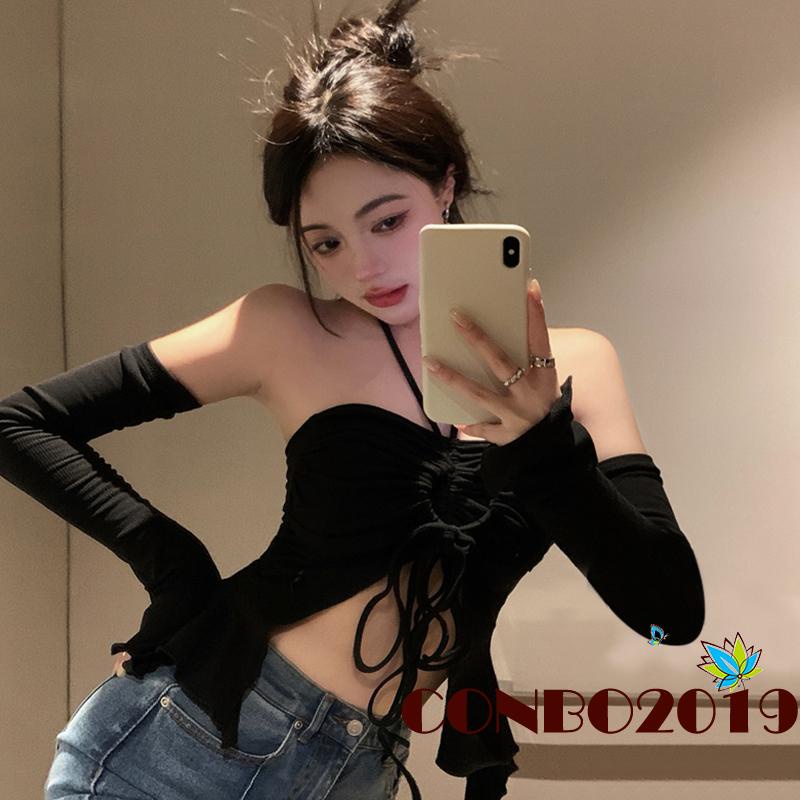 Áo Thun Croptop Cổ Yếm Màu Sắc Trơn Thời Trang Mùa Hè Cho Nữ