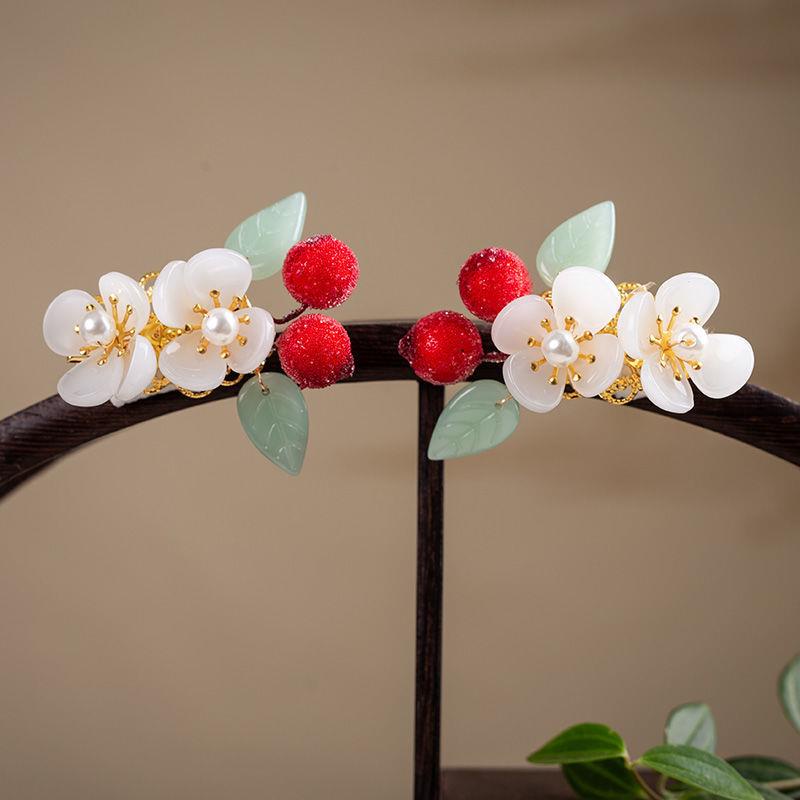 Kẹp Tóc Phối Lông Tua Rua Phong Cách Hanfu Cổ Điển Cho Nữ