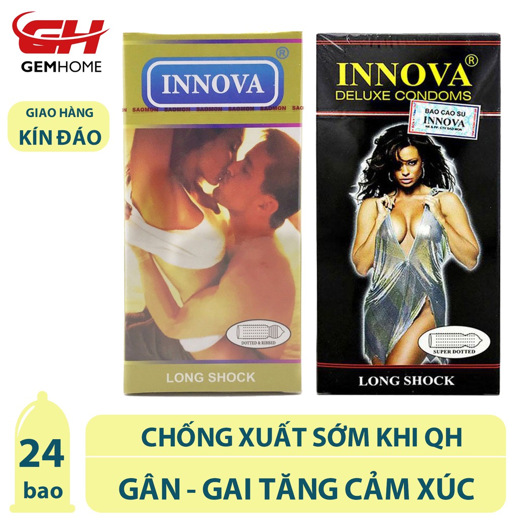 Combo 1 hộp Bao Cao Su Innova vàng và 1 hộp Innova đen, chống xuất sớm, bcs có gân và gai giúp tăng cảm xúc -GEMHOME