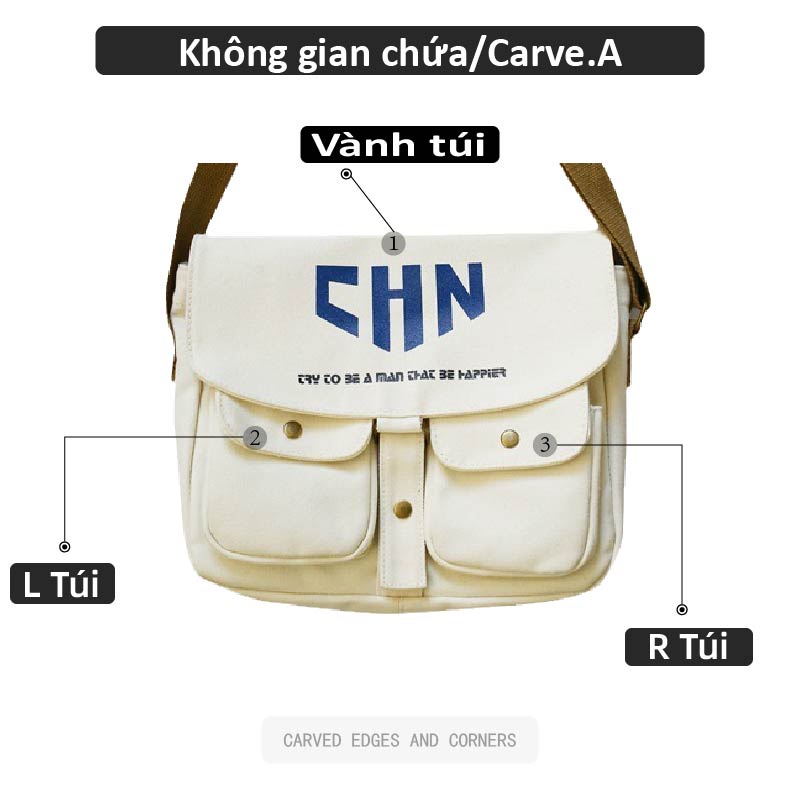 Carve.A Store Túi đeo chéo bên hông Messenger Túi vải chống mài mòn và không bị biến dạng Túi hàn quốc Túi Ipad Túi đeo chéo Túi đeo chéo Túi vải của phụ nữ