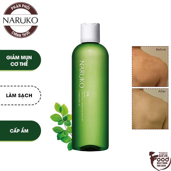 Sữa Tắm Hỗ Trợ Giảm Mụn Cho Cơ Thể Chiết Xuất Tràm Trà Naruko Tea Tree Shine Control &amp; Blemish Clear Shower Gel 250ml