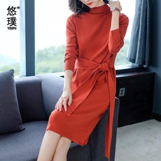 Váy len nơ QC màu cam đất.