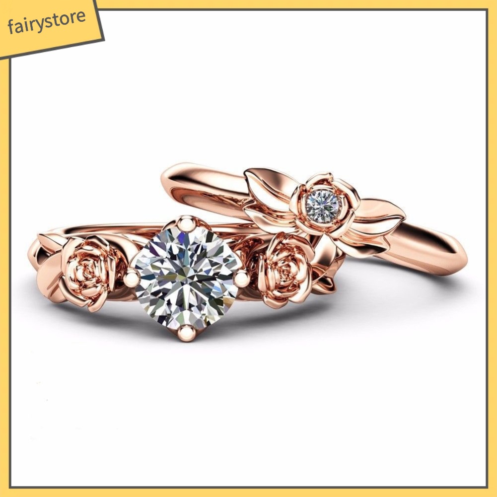 Bộ 2 nhẫn hình hoa hồng đính đá sang trọng cho nữ