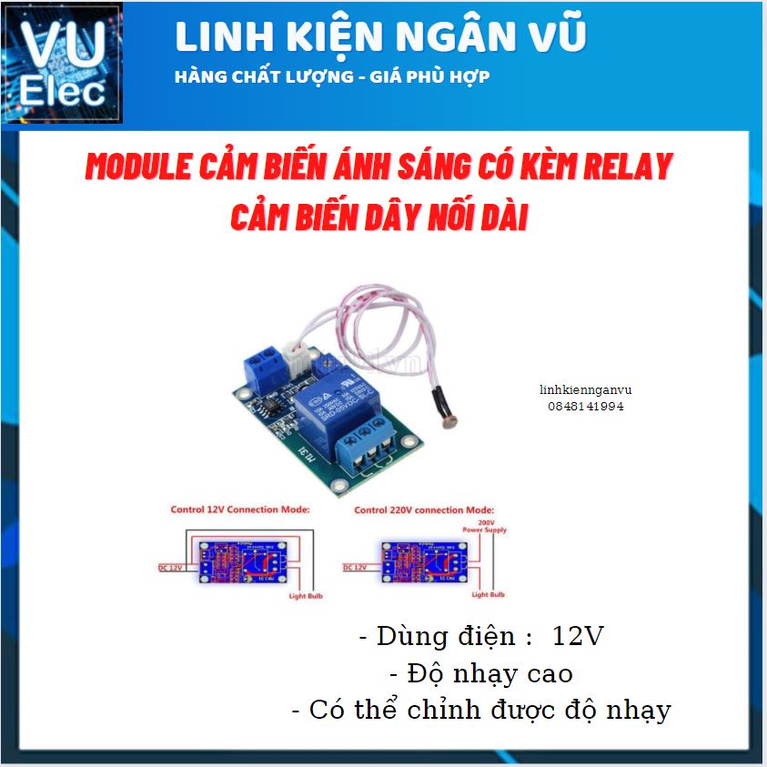 Module Cảm Biến Ánh Sáng Có Relay, mạch chế bật đèn tự động ban đêm