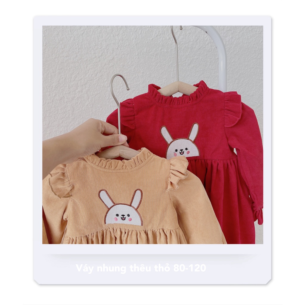 B527- VÁY NHUNG TĂM THÊU THỎ TRẮNG