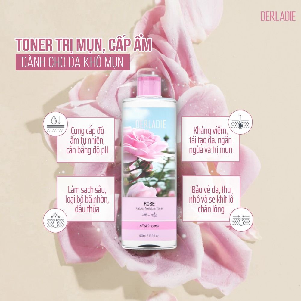 Nước Hoa Hồng Cấp Ẩm Derladie Rose Natural Moisture Toner 500ml