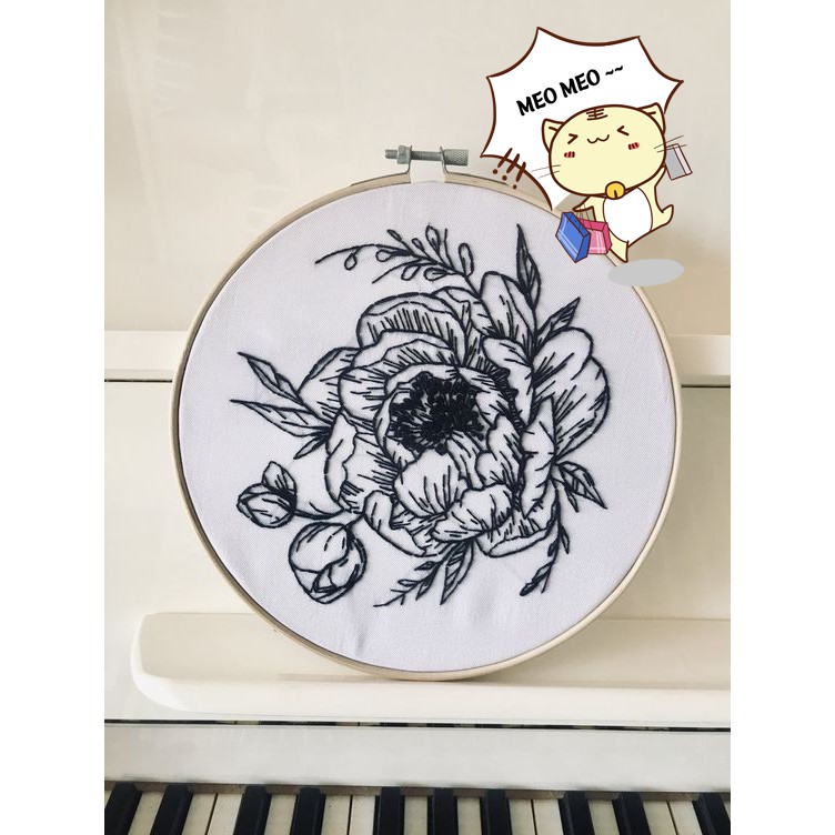 Bộ Kit DIY tập thêu hoa mẫu đơn đầy đủ kim chỉ vải thêu thủ công - THÊU HOOP TRANG TRÍ NHÀ CỬA- MIE handmade