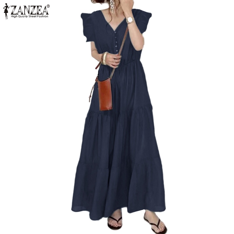 ZANZEA Đầm Maxi Không Tay Cổ Chữ V Thời Trang Cho Nữ
