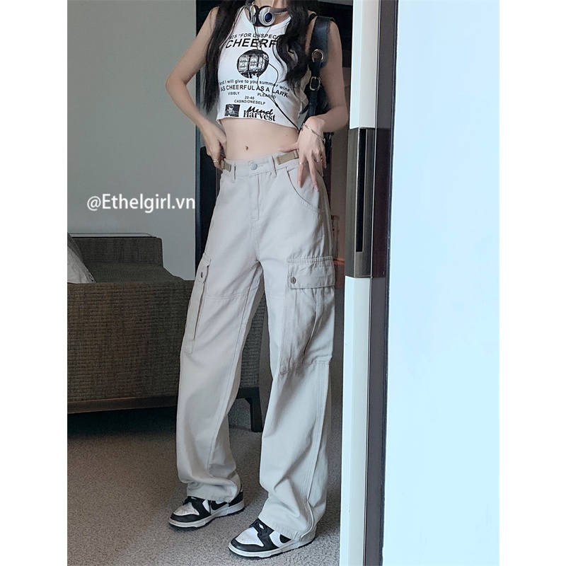 Quần ống rộng Lưng Cao Phong Cách Hip Hop Mỹ Thời Trang Cá Tính Cho Nữ