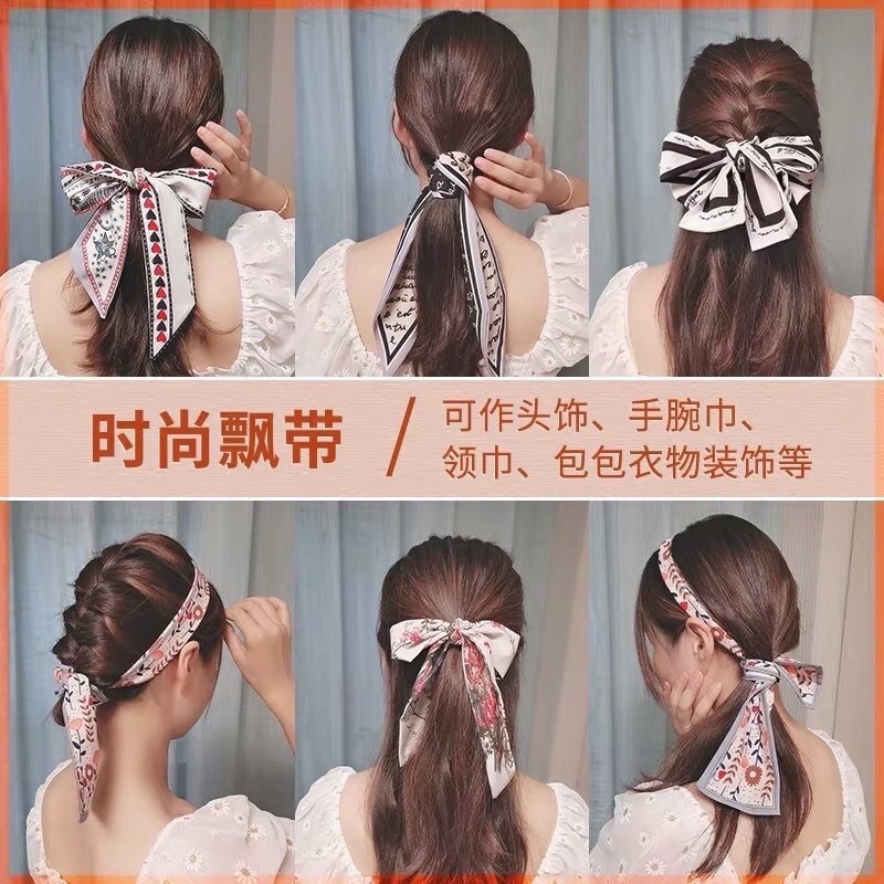 Ruy băng lụa tua ban cột tóc, khăn quàng cổ lụa, dây buộc tóc dành cho nữ phong cách Hàn Quốc em