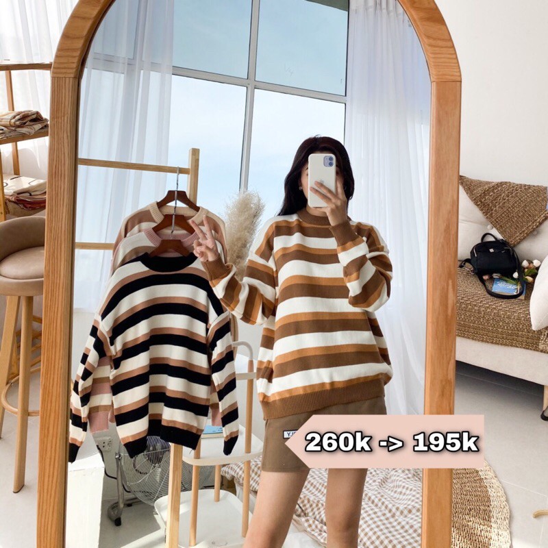 Áo len cổ tròn kẻ to chất len siêu mềm (Ảnh thật) | BigBuy360 - bigbuy360.vn