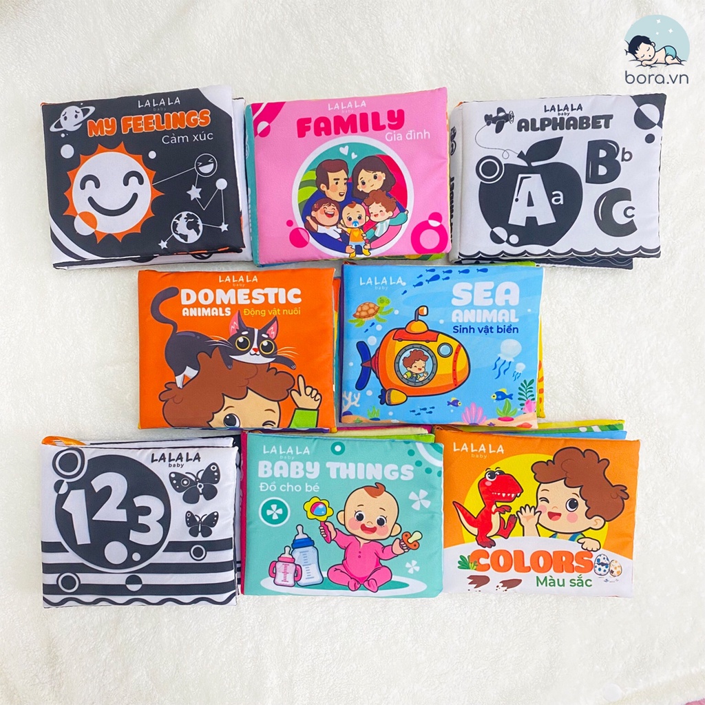 Sách vải mini cho bé, Sách vải song ngữ kích thích giác quan