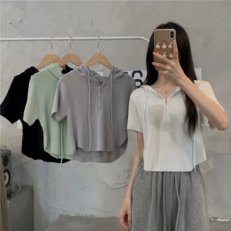 áo len dệt kim khoá mũ năng động (2172#)