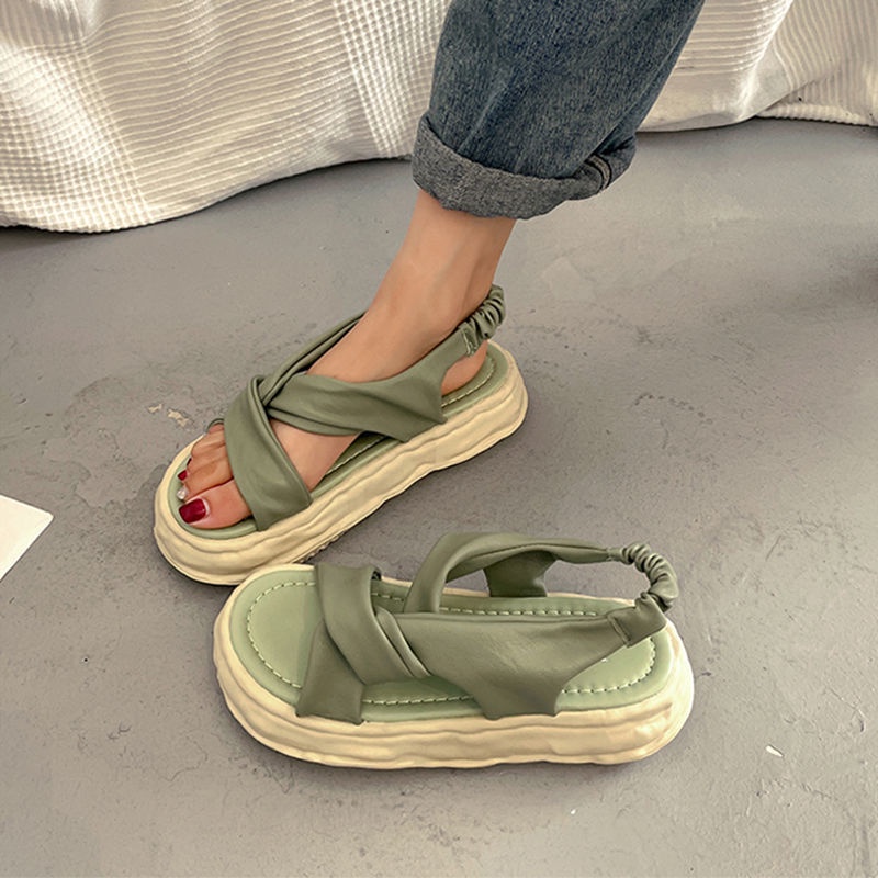 Jiashucheng Hàng Có Sẵn Giày Sandal Đế Xuồng Dày Dặn Phong Cách Roman Thời Trang Mùa Hè Cho Nữ