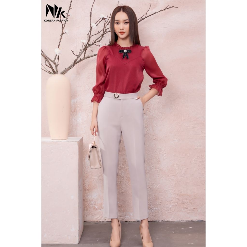 Quần Ống Đứng Nữ Công Sở NK Fashion Thiết Kế Quai Nhê Dáng Dài Sang Trọng, Chất Liệu Vải Co Giãn Và Mềm Mịn NKQU2112004